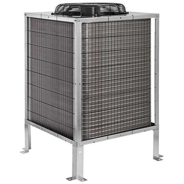 An Ice-O-Matic remote condenser, a large metal box with a black vent and a fan.