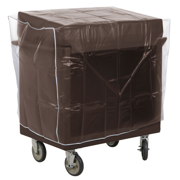 A large brown cart with a plastic cover.