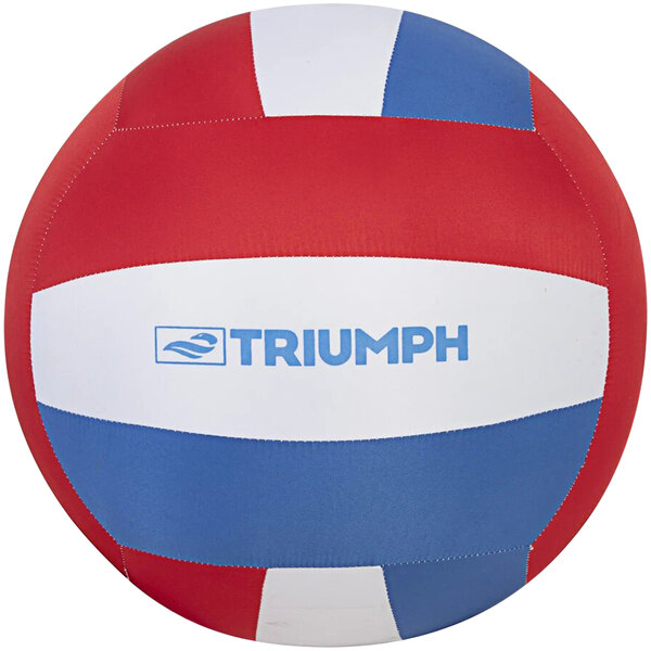 A red, white, and blue volleyball with the word "Triumph" in blue.