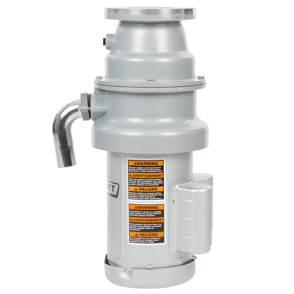 A stainless steel Hobart commercial garbage disposer with a silver handle.