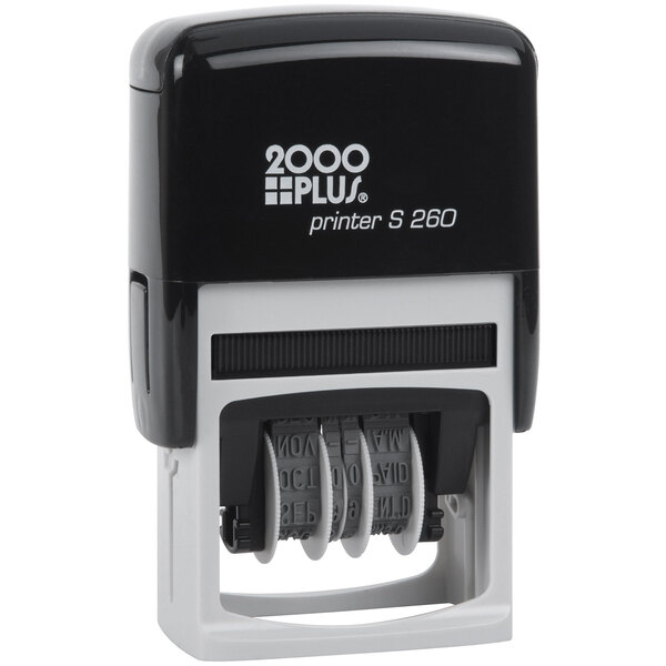 A red and blue Cosco 2000 Plus self-inking dater stamp with a number.