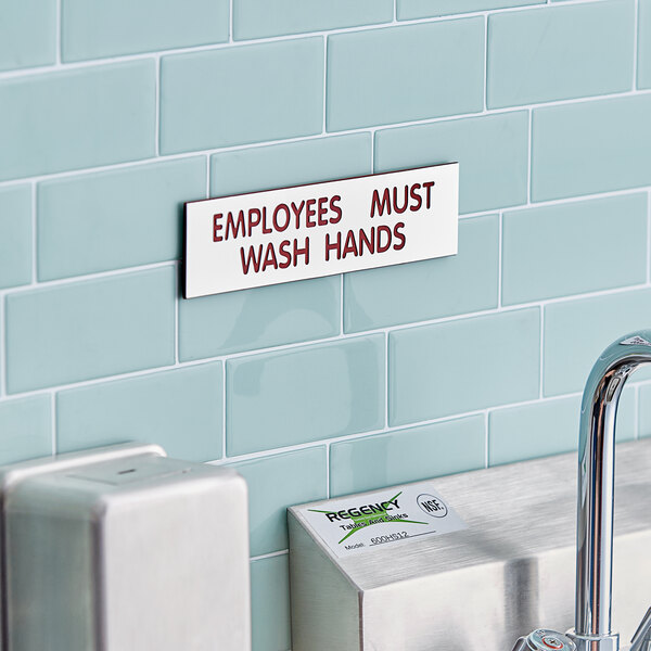 Cosco 098002 8" x 2" White / Red "Employees Must Wash Hands" Sign