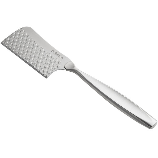 A Boska stainless steel cheese hatchet with a textured handle.