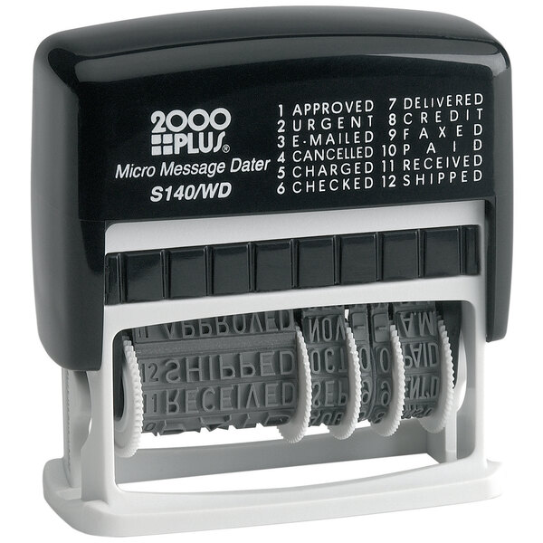 A Cosco 2000 Plus self-inking dater stamp with micro message.