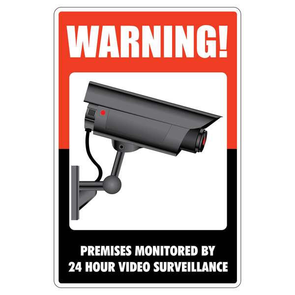 A white Cosco surveillance sign with a security camera icon.