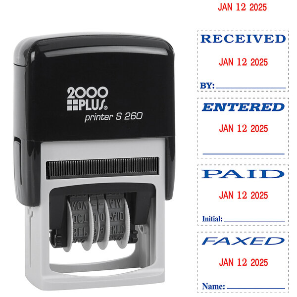 A Cosco 4-in-1 self-inking dater stamp with red and blue ink.