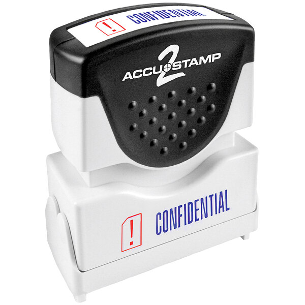 An Accustamp shutter stamp with the words "CONFIDENTIAL" in red and blue.