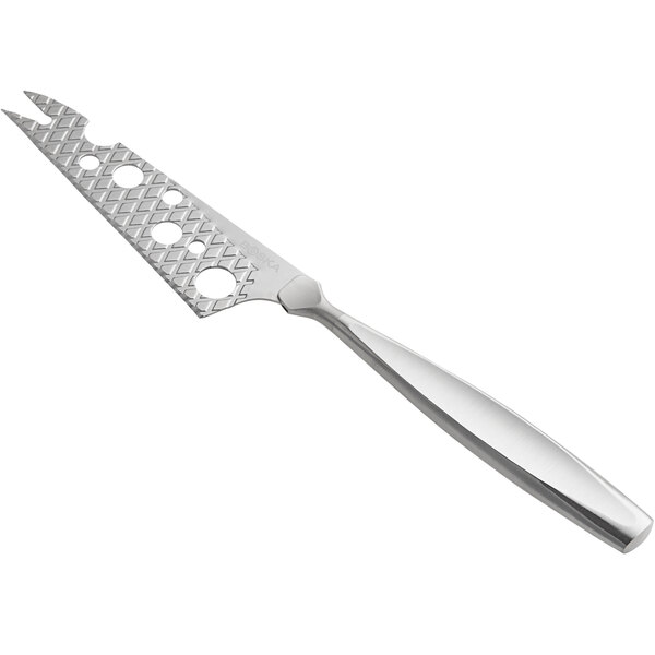 A Boska stainless steel cheese knife with a white handle.