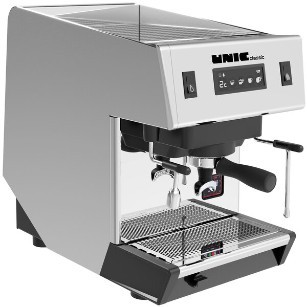 A silver and black Unic Classic 1 automatic espresso machine.