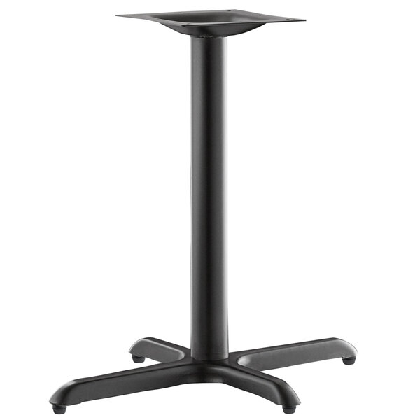 A black Lancaster Table & Seating pedestal table base.