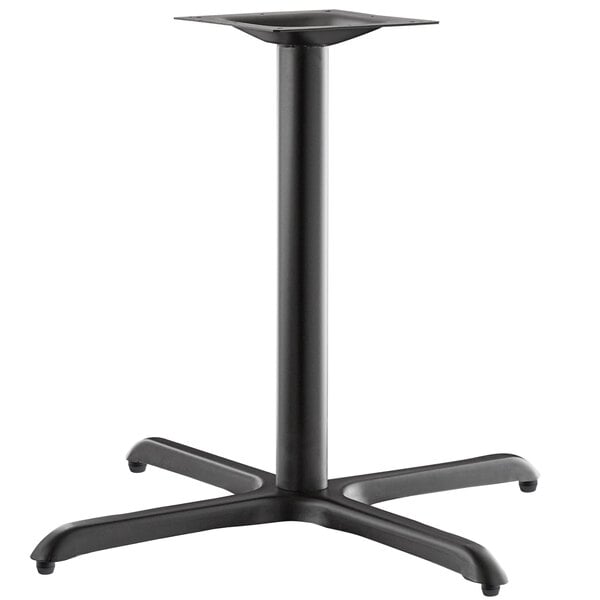 A black Lancaster Table & Seating Excalibur outdoor table base with a pedestal column.