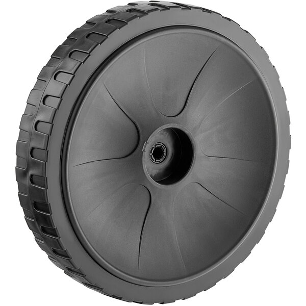 A black Lavex rear wheel with a black rim and a hole in the center.