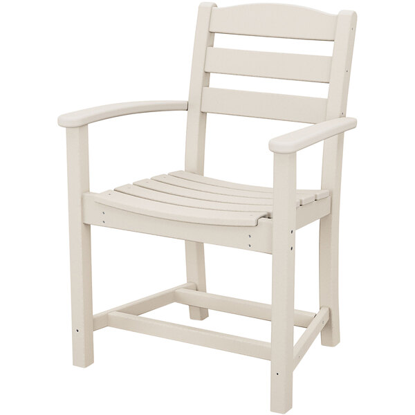 A white POLYWOOD La Casa Cafe dining chair with arms.