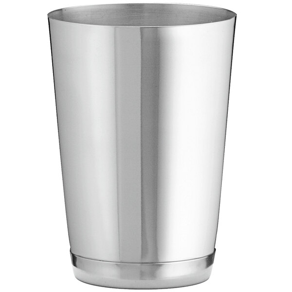 A stainless steel Tablecraft cocktail shaker tin.