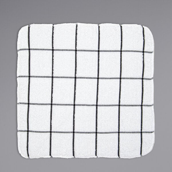 A black and white windowpane patterned Monarch Brands terry dish cloth.