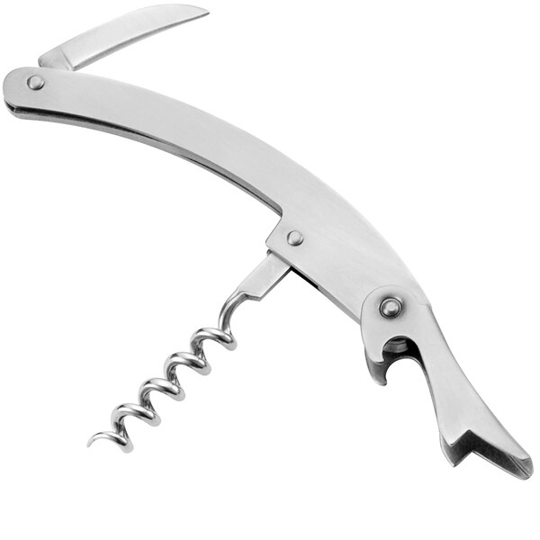 A TableCraft stainless steel waiter's corkscrew with a curved blade.