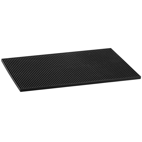 A black rectangular TableCraft bar mat with small dots.
