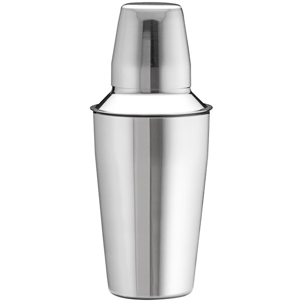 A Tablecraft stainless steel cocktail shaker with a silver lid.