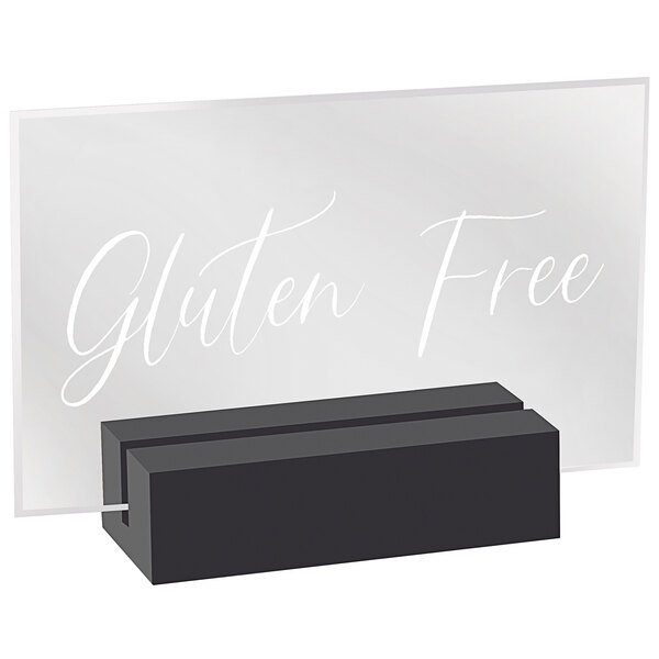 A black rectangular Cal-Mil gluten free sign with clear acrylic.