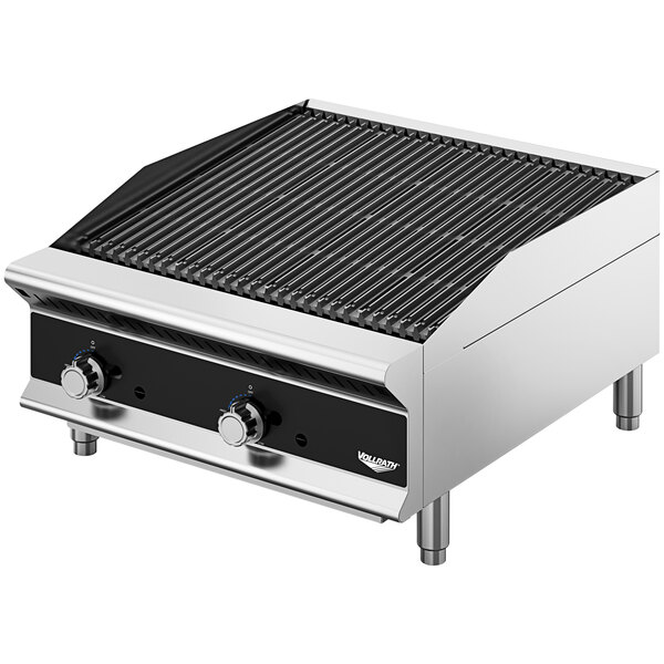 A Vollrath Cayenne medium-duty charbroiler with two burners and a grill top.