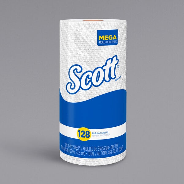 A case of 20 Scott 1-ply paper towel rolls.