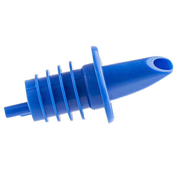 A TableCraft blue plastic liquor pourer with a screw top.