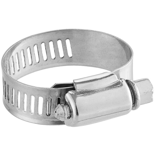 A stainless steel Avantco hose clamp with a metal nut and ring.