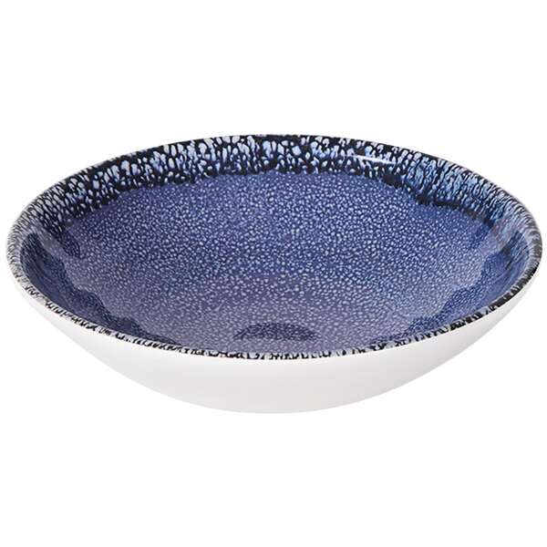 An Elite Global Solutions Monet melamine bowl with blue and white speckles.