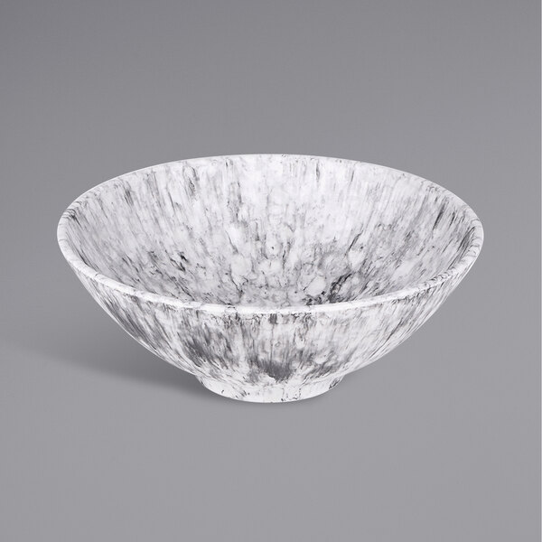 A black marble patterned melamine bowl.