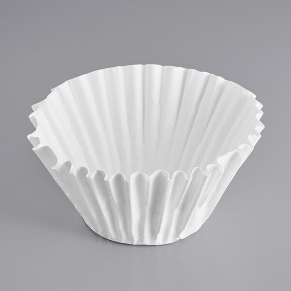 A close up of a Bunn white paper coffee filter.