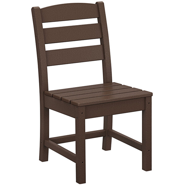 A brown POLYWOOD Lakeside dining side chair with a seat and back.