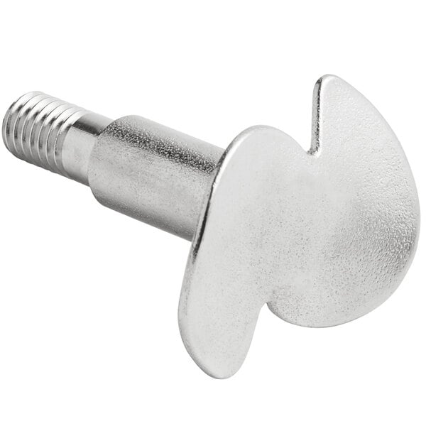 A silver stainless steel screw with a metal handle.