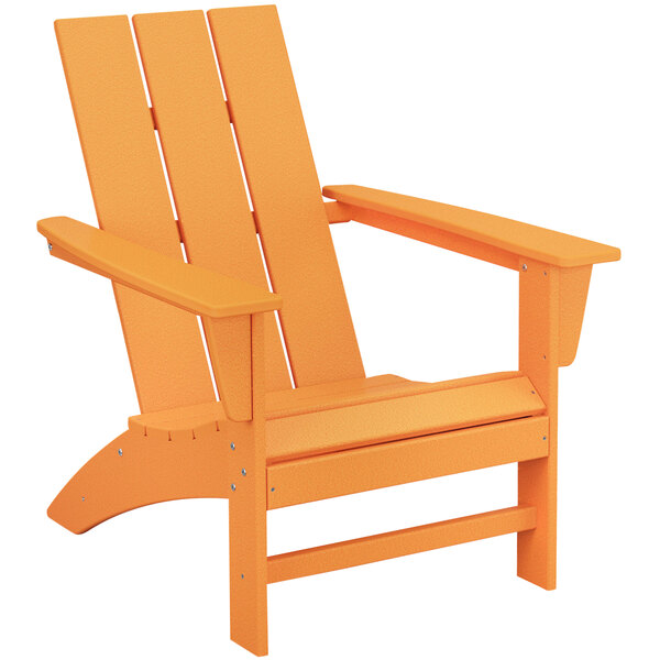 An orange POLYWOOD modern Adirondack chair with armrests.