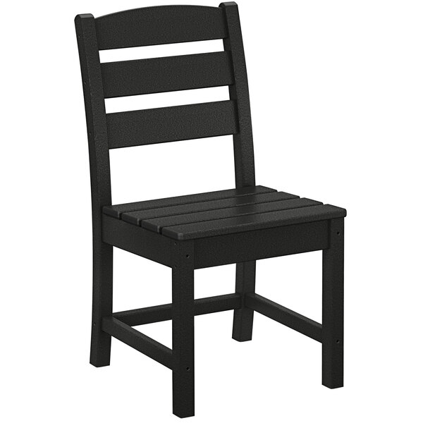 A black POLYWOOD Lakeside dining side chair with a seat.