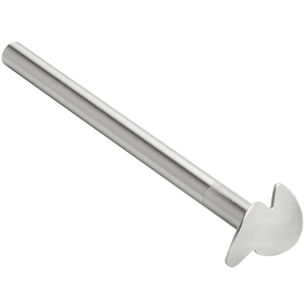 A silver metal Vitamix ice cream agitator screw with a long curved handle.