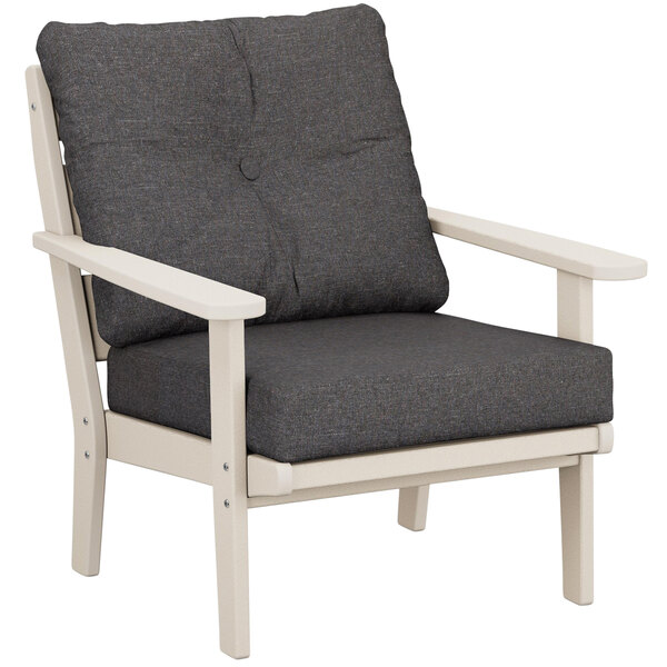 A POLYWOOD Lakeside outdoor chair in white and ash with cushions.