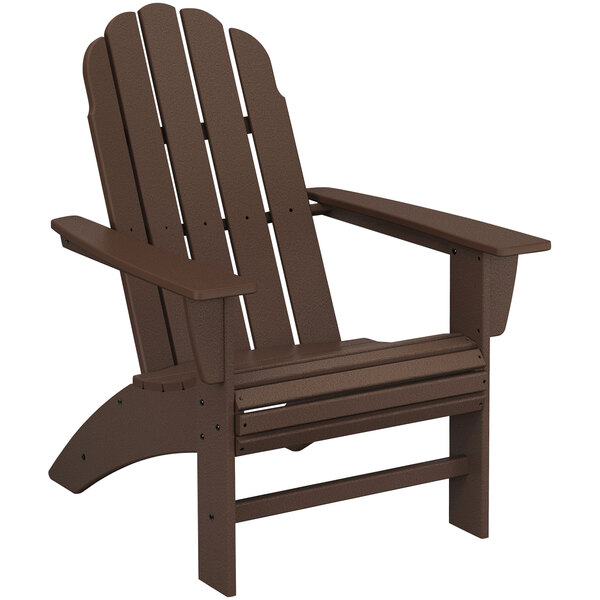 A mahogany POLYWOOD adirondack chair with armrests and a curved back.