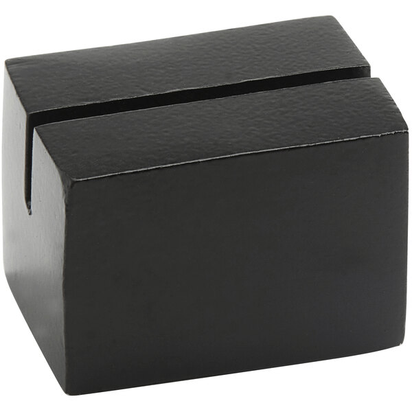 A black rectangular hammered aluminum card holder with a lid on top.