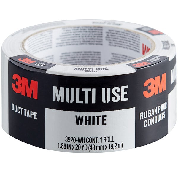 A white roll of 3M Multi-Use Duct Tape with black and white text.