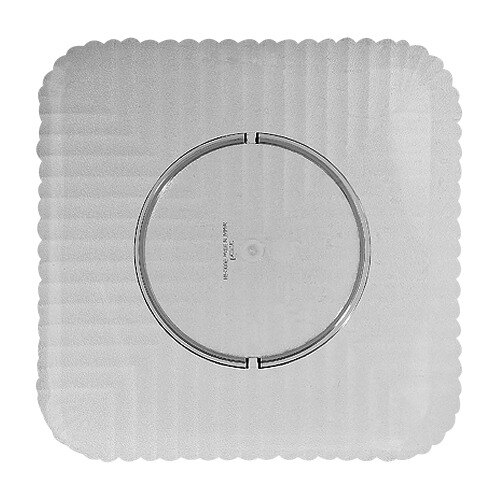 A clear square polycarbonate plate with a circular ring in the middle.