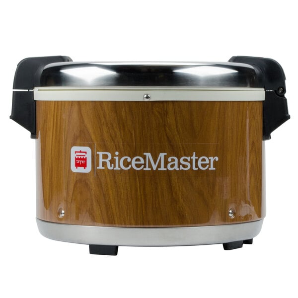 A close up of a Town commercial rice warmer with woodgrain finish.