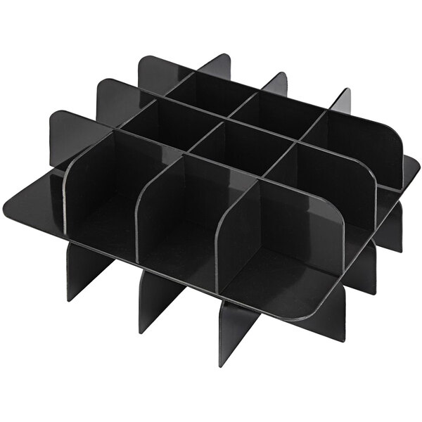 A black plastic tray with six compartments.