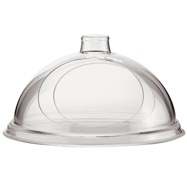 A clear dome lid for a Cal-Mil Turn N Serve tray with a white background.