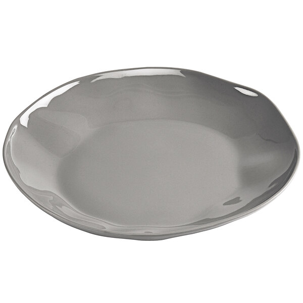 A grey Cal-Mil Melamine Plate with a small rim.