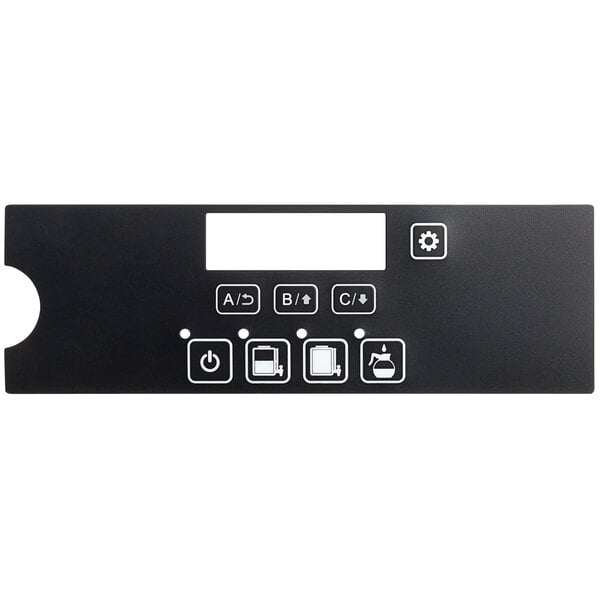 A black rectangular Estella Caffe label with buttons and a white screen.