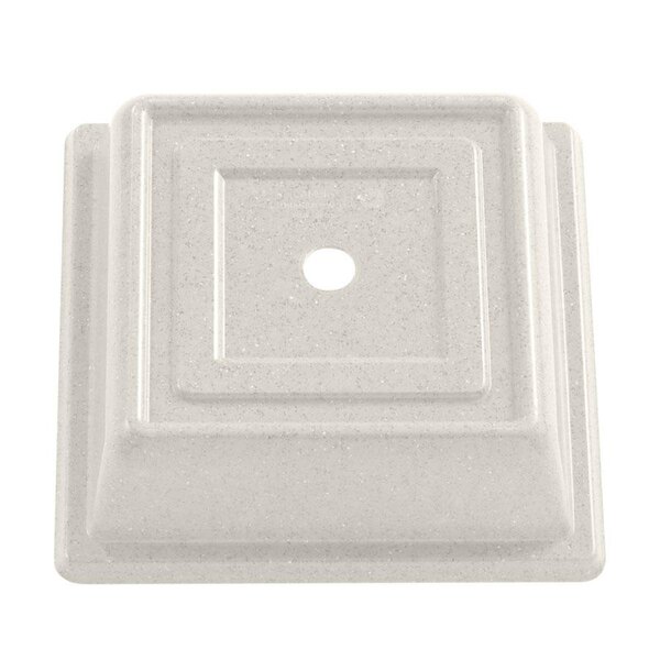 A white square Cambro plate cover with a hole in the middle.