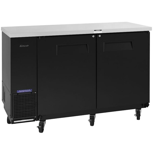 A black Turbo Air back bar cooler with black doors.