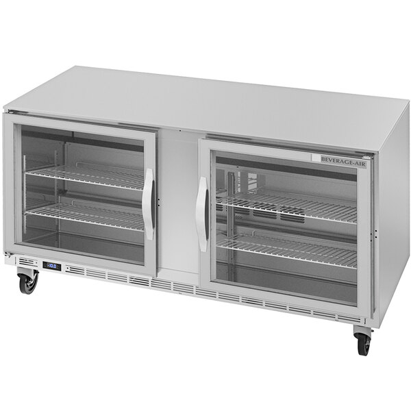 A Beverage-Air undercounter freezer with glass doors on a white background.