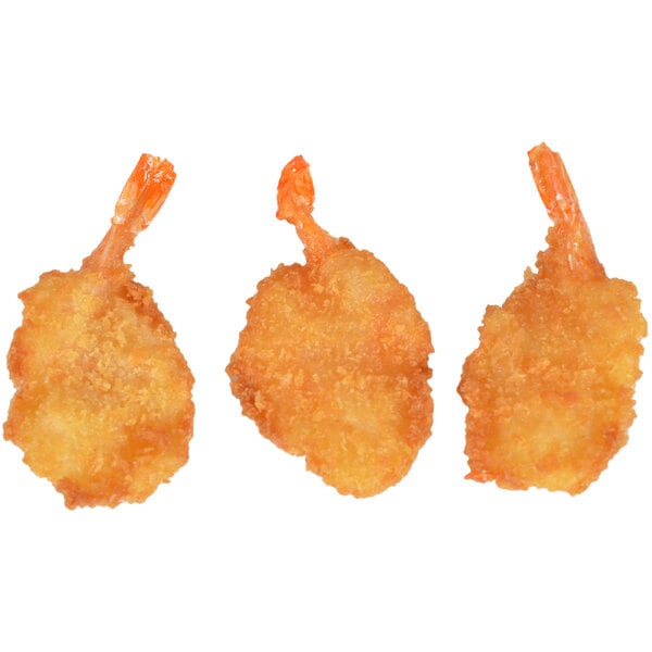 A group of breaded fried Mrs. Friday's shrimp.