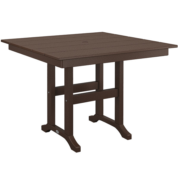 A brown POLYWOOD dining table with square legs.